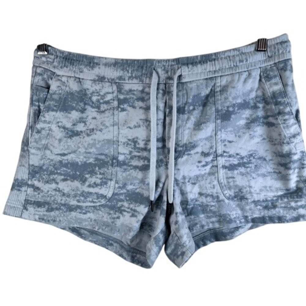Athleta Farallon Tie Dye Comfy Womens Shorts Size Large‎ Pockets Athleisure Blue
